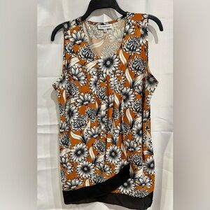 NorthStyle Rust Sleeveless Ivory & Black Floral Blouse Size M/30” Length